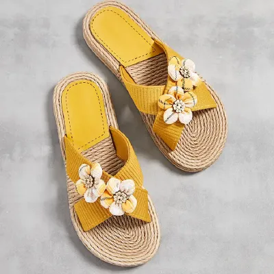  HEMP ROPE BOTTOM FLOWER SLIPPERS
